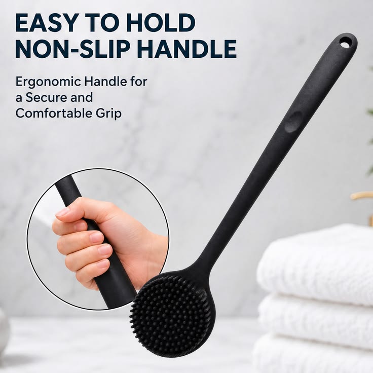 14_8.jpg Long Handle Silicone Back Scrubber Brush – Double-Sided Body Exfoliating Shower Brush for Deep Cleaning & Massage - Image 1