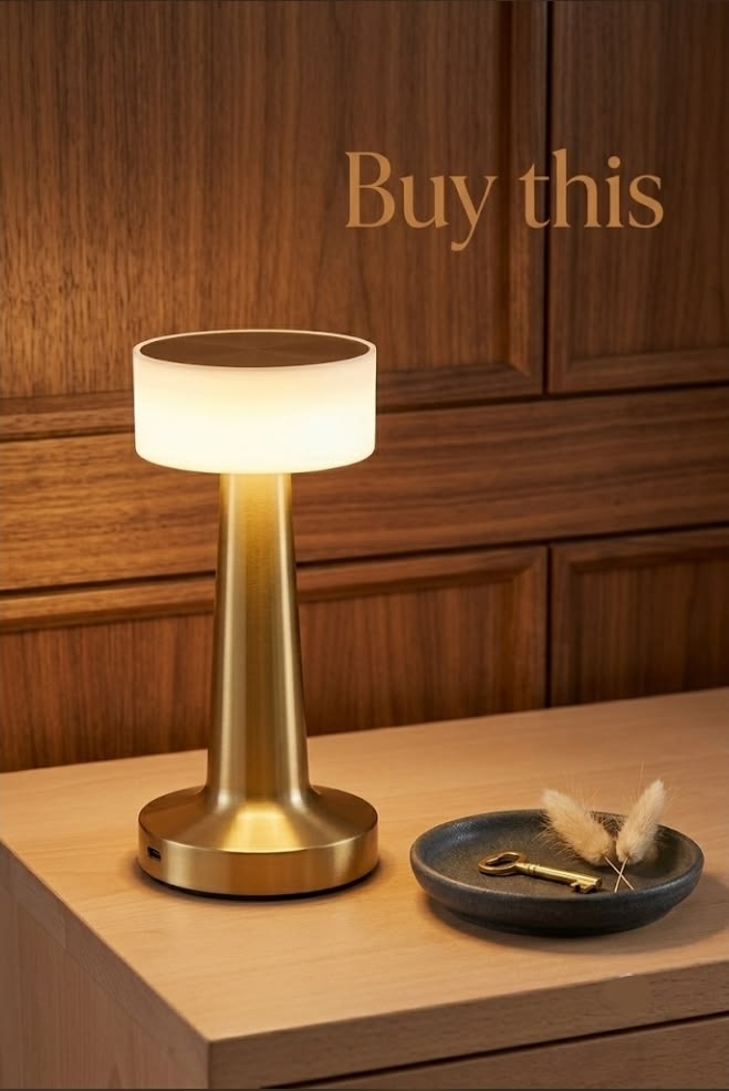 Rechargeable Touch Table Lamp – Modern Gold LED Bedside Lamp with 3-Level Brightness - Image 2