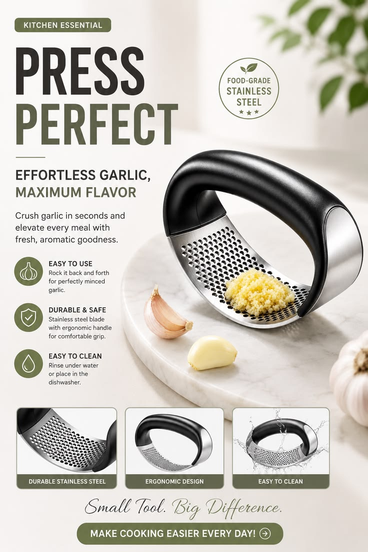 StainlessSteelGarlicPress_Rocker_EasyGarlicMincerforEverydayCooking_f0d06dcb-c91c-412d-9981-8da1f096fab5.jpg Manual Garlic Press & Mincer – Stainless Steel Garlic Crusher for Kitchen - Image 1